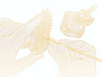 image d'un scultpeur travaillant sur un oiseau de cire